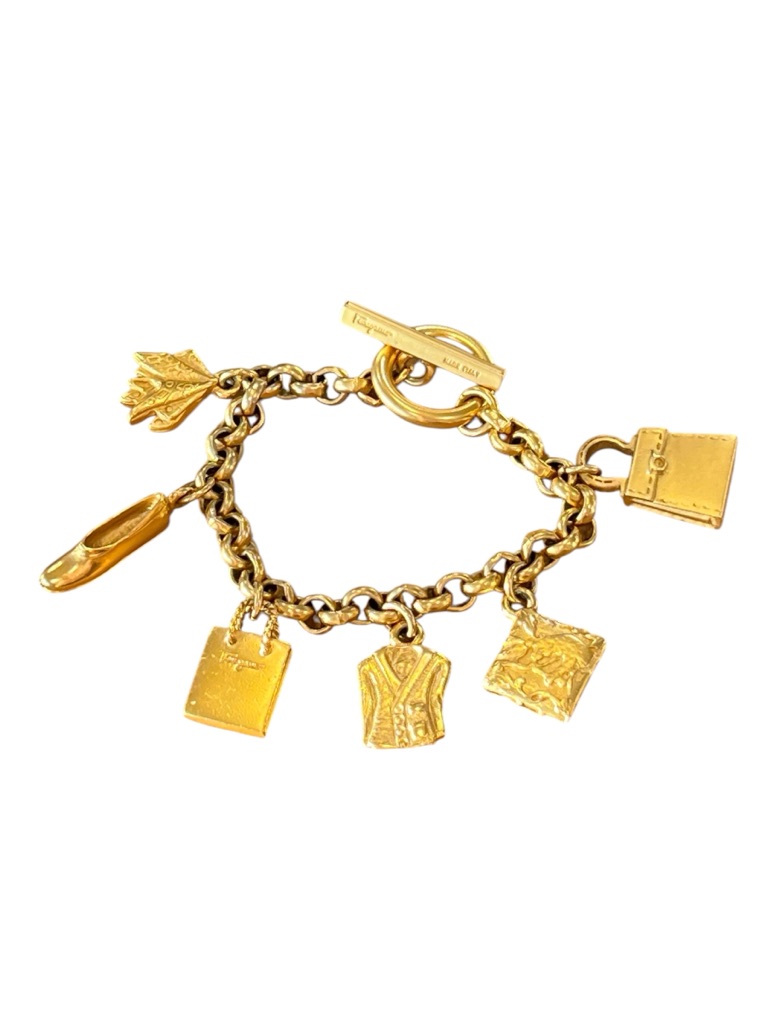 Salvatore Ferragamo Yellow Gold Tone Charm Bracelet 479$
